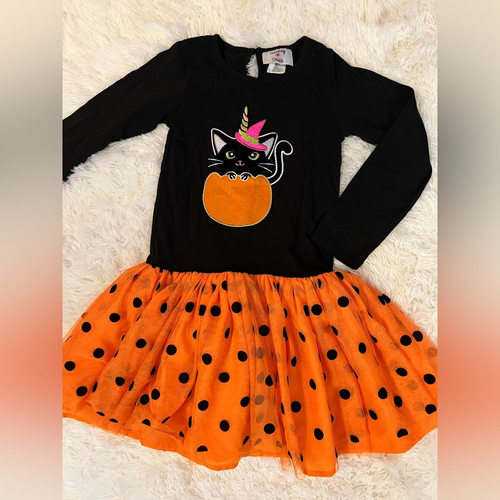 Black and Orange Pumpkin Cat Unicorn Halloween Tutu Dress